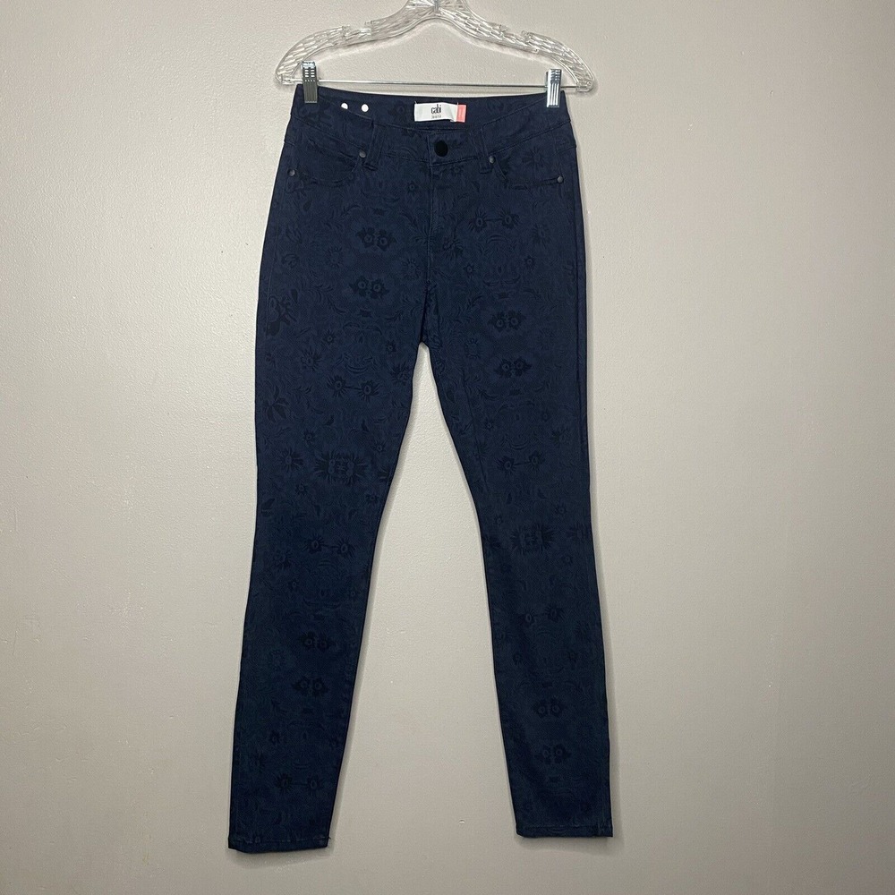 Cabi Curvy Skinny Blue Floral Print Mid‎ Rise Jeans Stretch Size 6